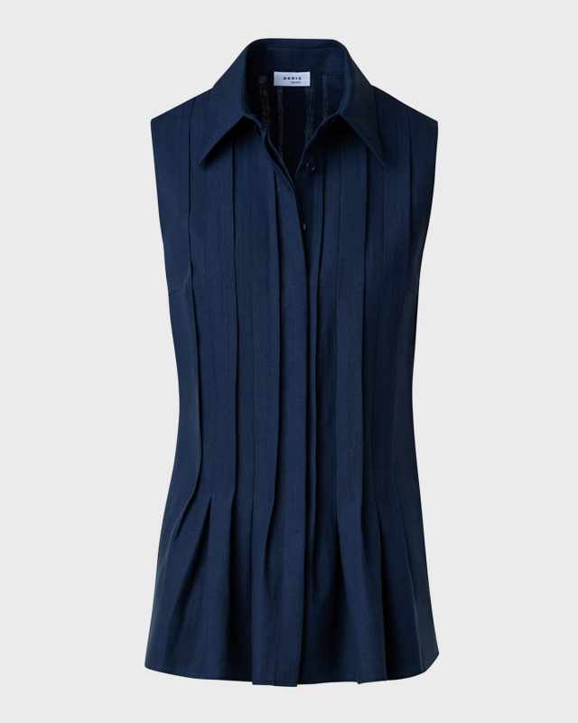 Pleated Sleeveless Collared Blouse